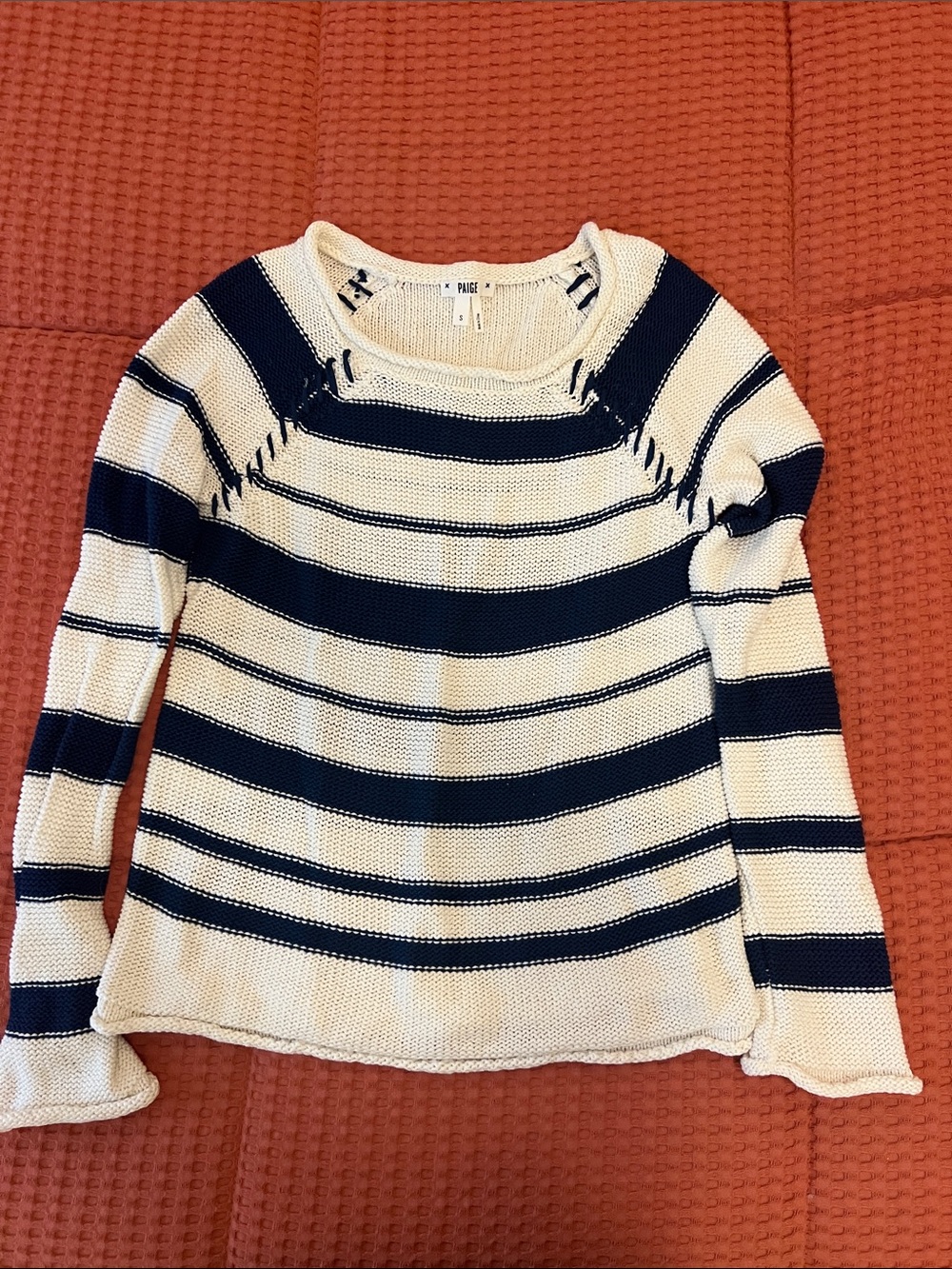 PAIGE Navy and Cream Cable Knit Sweater